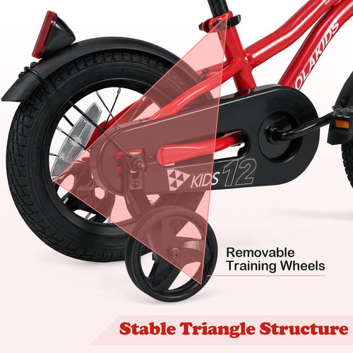 Olakids Kids Bike 12-18 Inch with Training Wheels, Dual Brakes, Adjustable Seat & Handlebar for Boys Girls