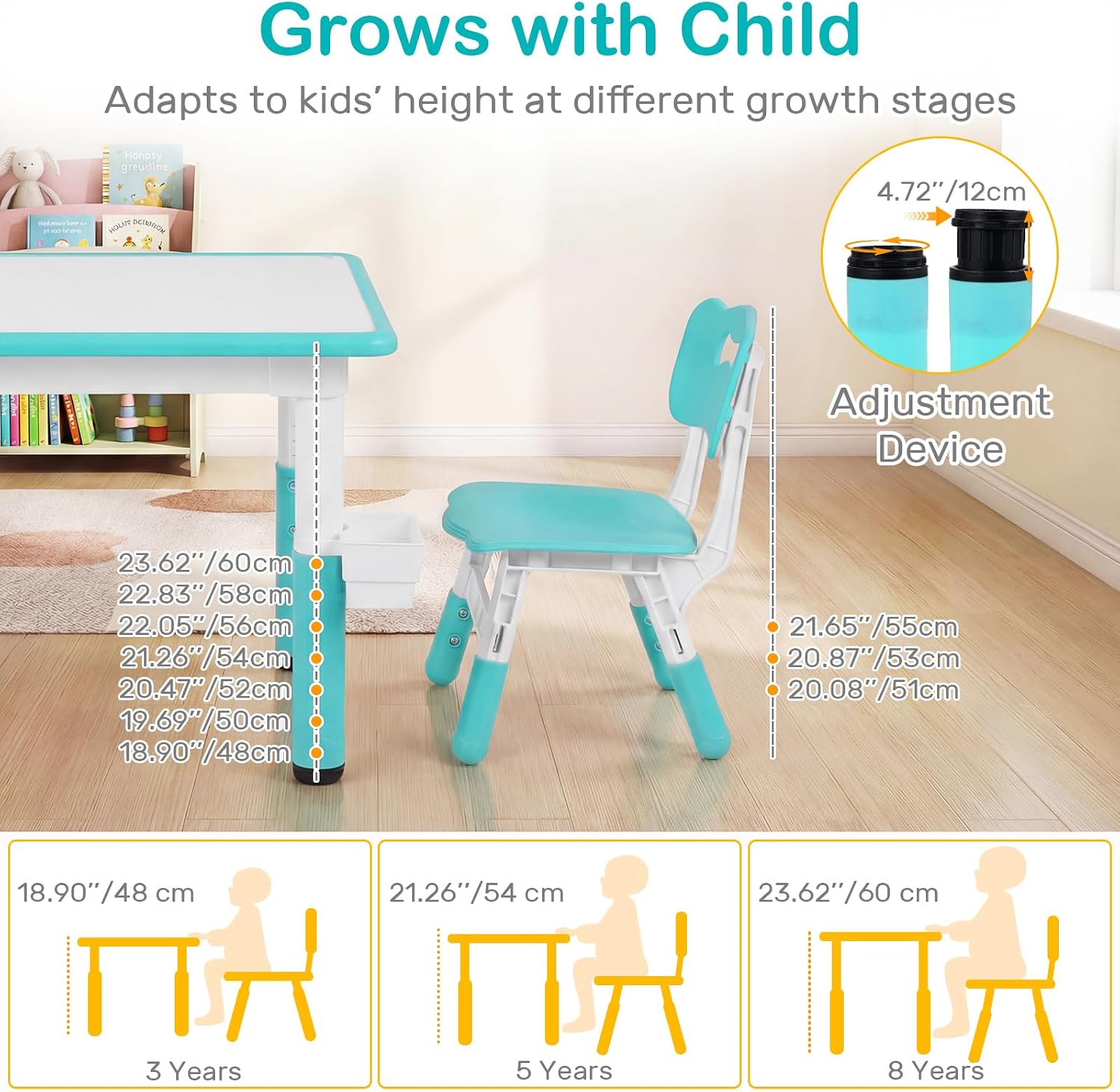 Olakids Kids Table and 2 Chair Set Children Furniture for Arts Crafts Learning Drawing