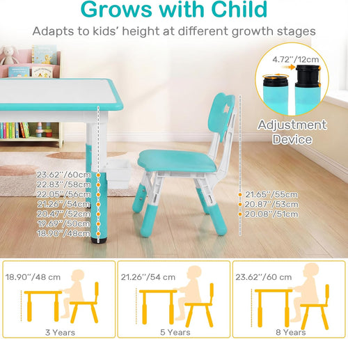 Olakids Kids Table and 2 Chair Set Children Furniture for Arts Crafts Learning Drawing