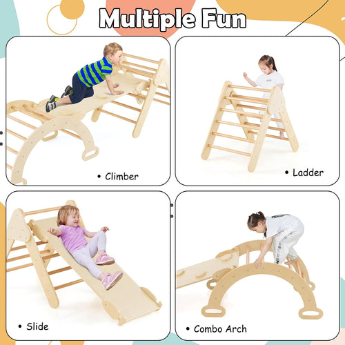Olakids Pikler Triangle Set 7 in 1 Climbing Toys for 1-3 Inside Foldable Wood Montessori Jungle Gym