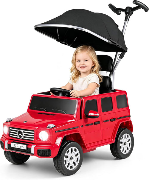 OLAKIDS Licensed Push Car for Toddlers, Outdoor Ride on Toy with Parent Control Handle, Adjustable Canopy, Horn, LED Lights for 3+ Years
