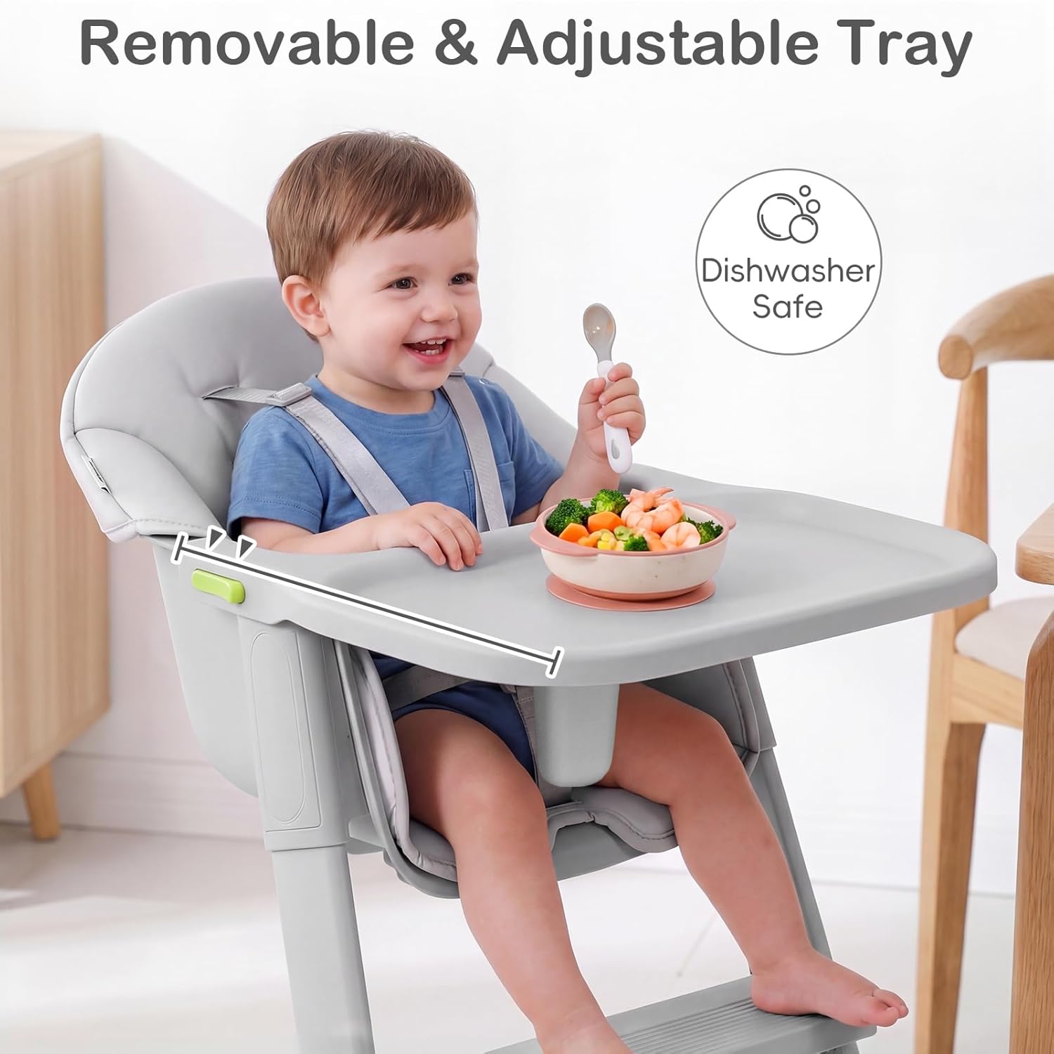INFANS Washable Baby High Chair, Adjustable Tray, Lightweight, 5-Point Harness, for 6-36 Months Toddlers