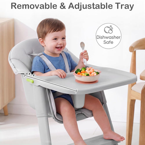 INFANS Washable Baby High Chair, Adjustable Tray, Lightweight, 5-Point Harness, for 6-36 Months Toddlers