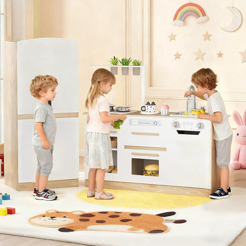 OLAKIDS Kids Kitchen Playset, 2 in 1 Wooden Pretend Play Kitchen