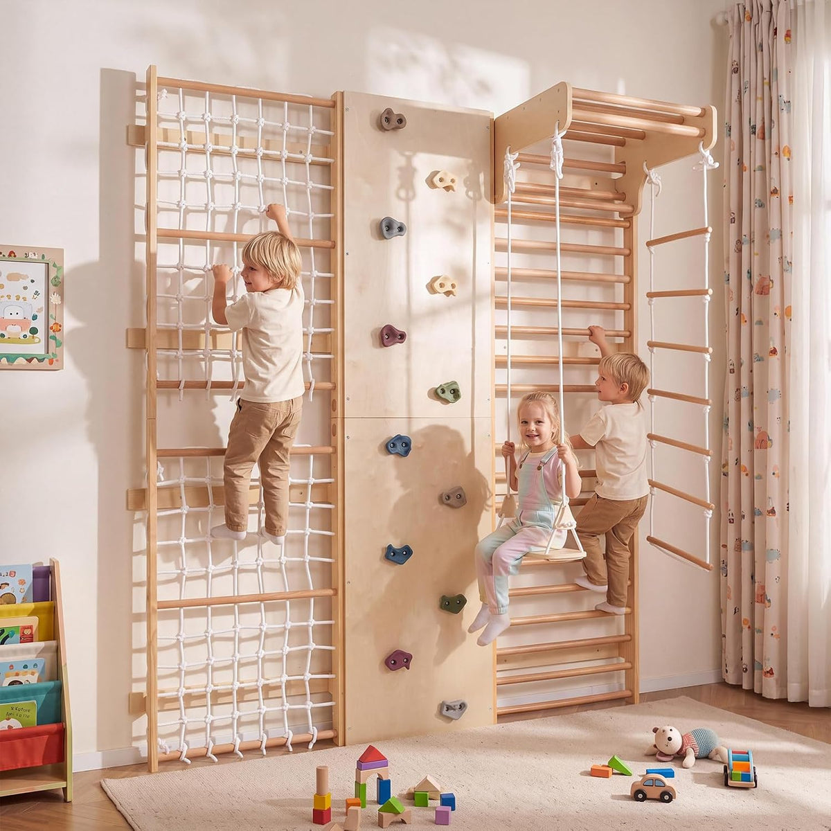 OLAKIDS Toddler Climbing Toys Indoor, 6 in 1 Swedish Ladder Wall Gym Kids