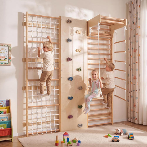 OLAKIDS Toddler Climbing Toys Indoor, 6 in 1 Swedish Ladder Wall Gym Kids