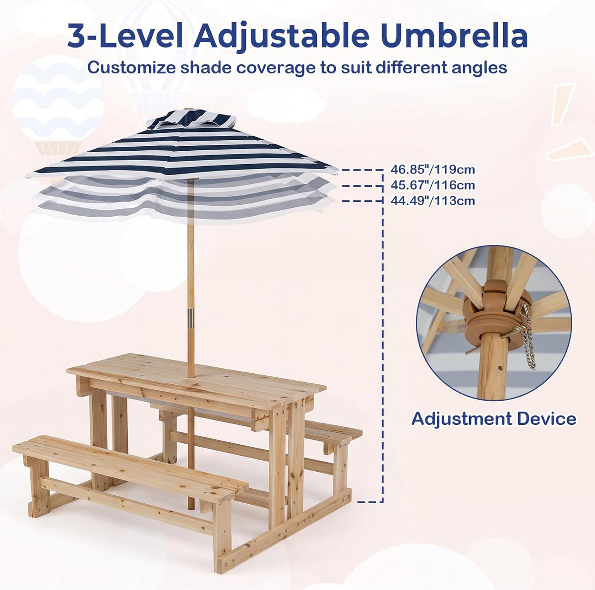 Olakids 4 in 1 Kids Picnic Table with Sand and Water Sensory Bins