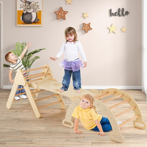 Olakids Pikler Triangle Set 7 in 1 Climbing Toys for 1-3 Inside Foldable Wood Montessori Jungle Gym