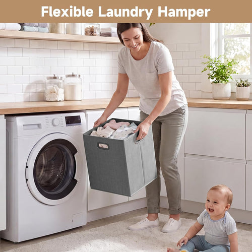 INFANS Wooden Baby Changing Table with 3 Fabric Drawers & Laundry Hamper