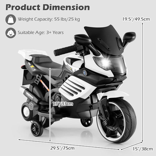 OLAKIDS 6V Kids Motorcycle with Training Wheels,for Boys Girls Aged 3+ Years