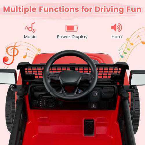 OLAKIDS 12V Ride On Truck, Battery Powered Electric Vehicle for Kids with Remote Control, Foldable Reflective Mirror, Spring Suspension, Music, LED Lights, Ride on Toy for 3+ Boys Girls