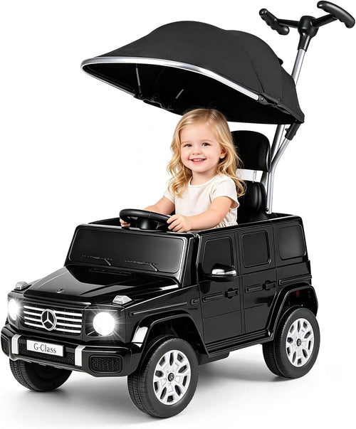 OLAKIDS Licensed Push Car for Toddlers, Outdoor Ride on Toy with Parent Control Handle, Adjustable Canopy, Horn, LED Lights for 3+ Years