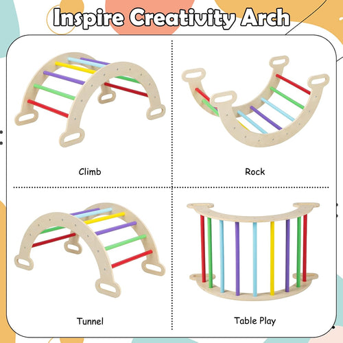 Olakids Pikler Triangle Set 7 in 1 Climbing Toys for 1-3 Inside Foldable Wood Montessori Jungle Gym