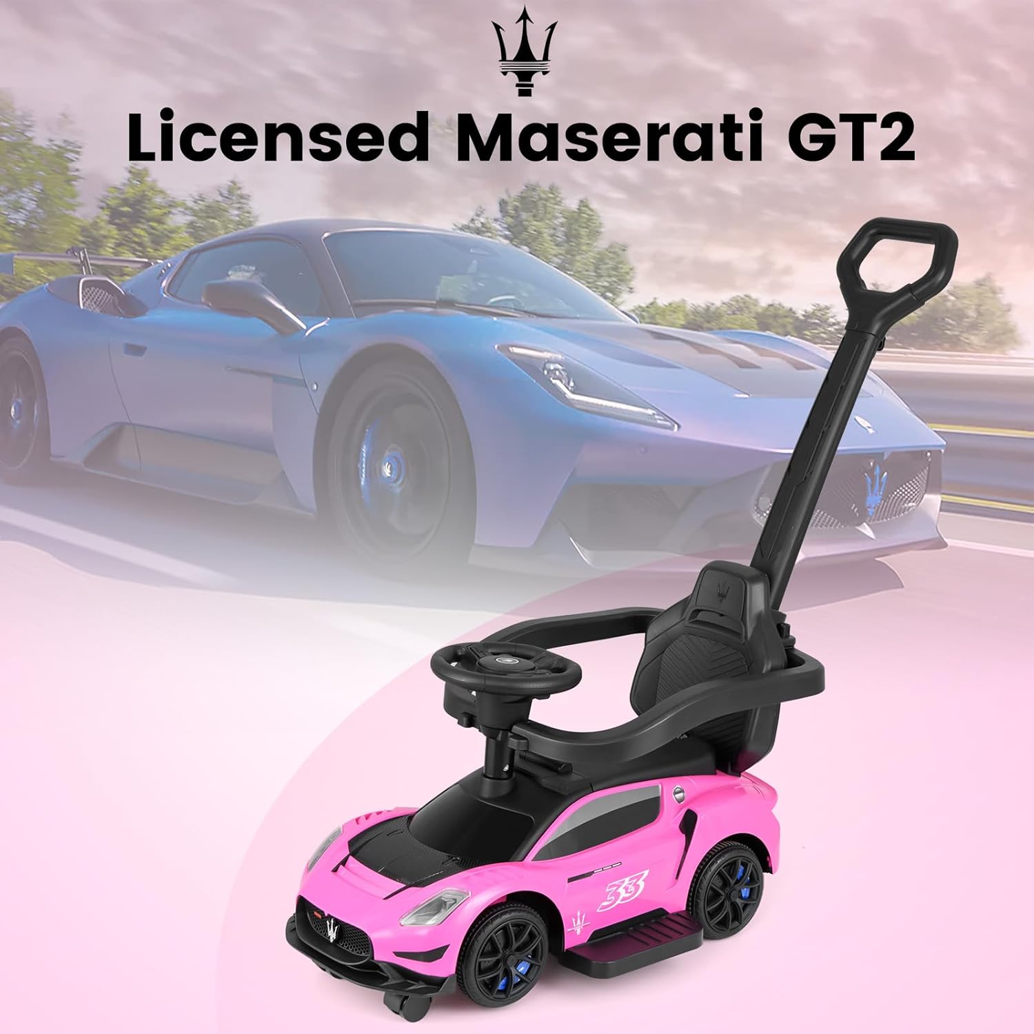 OLAKIDS Push Car for Toddlers, Licensed Maserati 3 in 1 Baby Ride on Sliding with Parent Control Handle