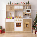 OLAKIDS Wooden Toy Kitchen Set with Lights Sounds Ice Machine Coffee Maker 12Pcs Accessories for Kids Ages 3+