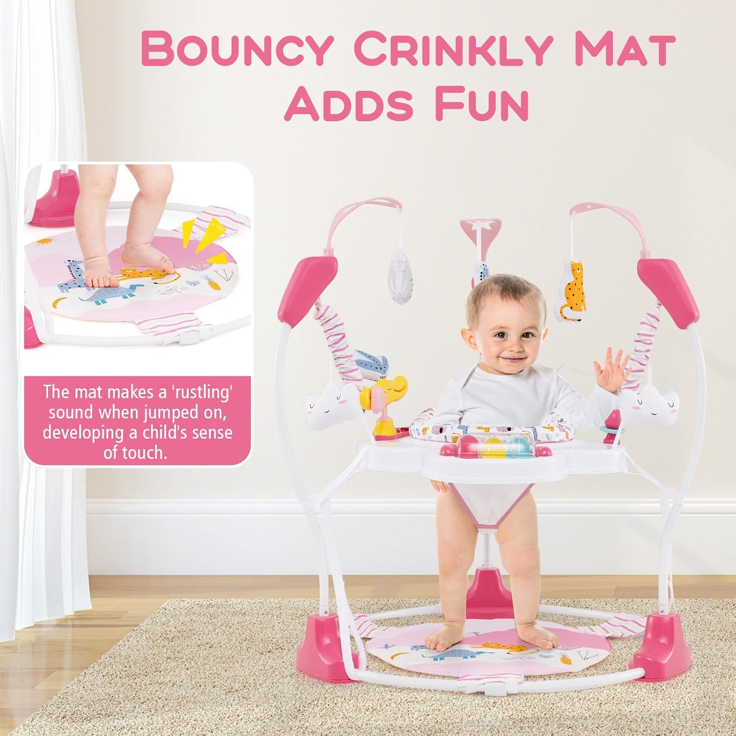 INFANS 3-in-1 Baby Activity Center, Jumper & Bouncer, Music, Lights, 360° Rotating Seat, 3 Adjustable Heights, Learning Toys for 6-12 Months