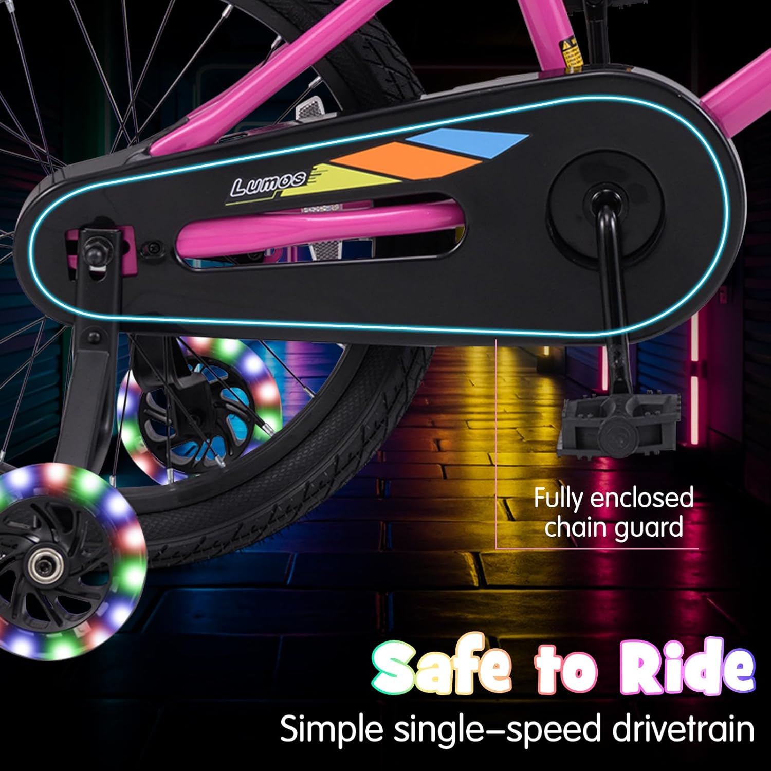 OLAKIDS Kids Bike with LED Lights & Training Wheels, Adjustable Bicycle for Toddlers