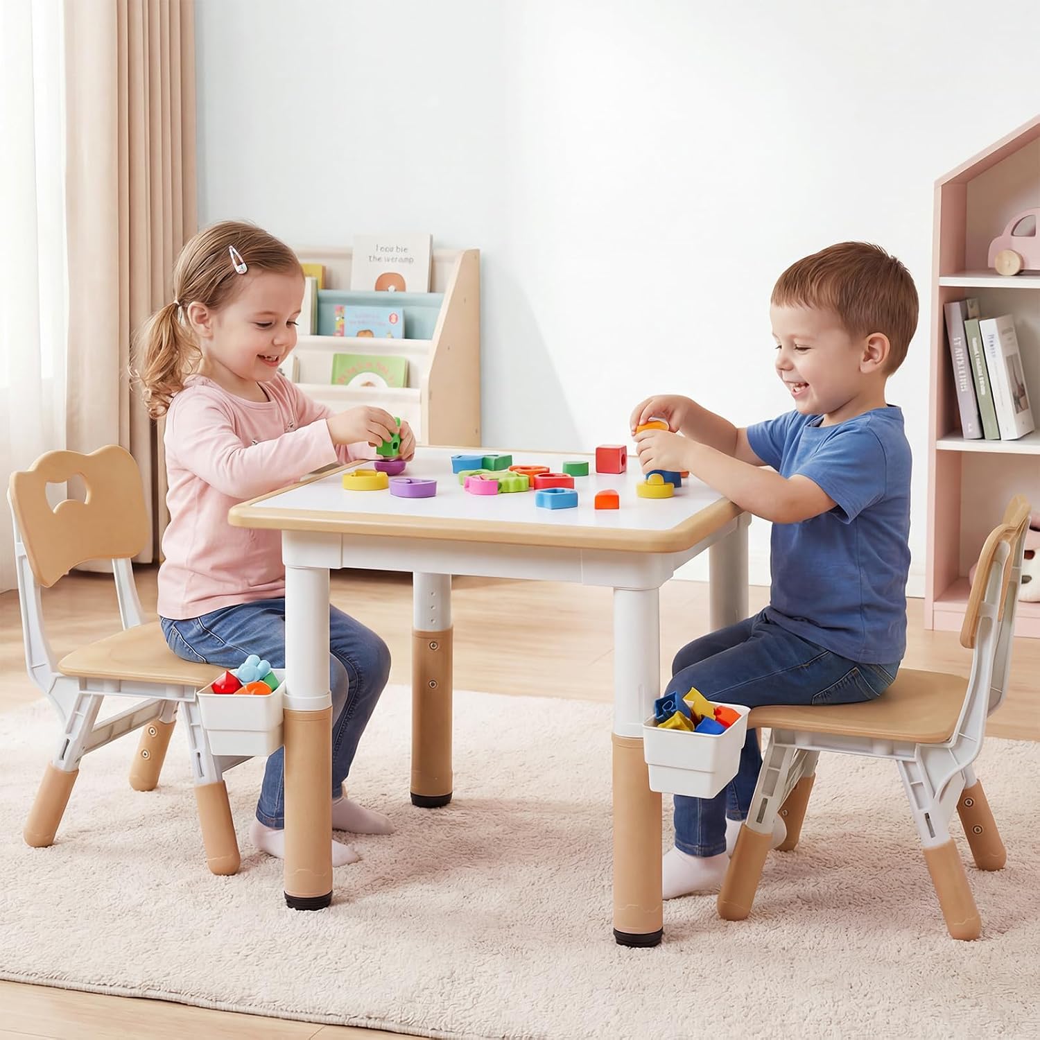 Olakids Kids Table and 2 Chair Set Children Furniture for Arts Crafts Learning Drawing