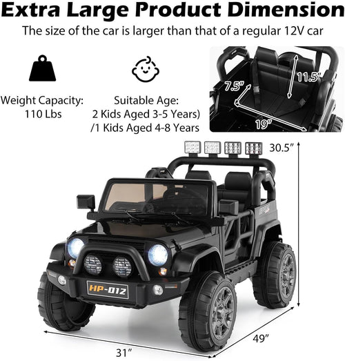 OLAKIDS 2 Seater Ride on Truck, 12V Battery Powered Electric Vehicle for Kids with Remote Control