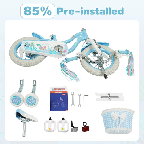 Olakids Kids Bike, 12 14 16 18 20 Inch Mermaid Theme Girls Bicycle with Training Wheels