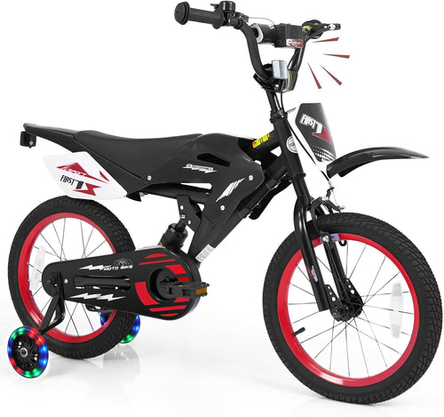 Olakids 12/16 Inch Motorcycle Kids BMX Bike with Light Training Wheels & Suspension