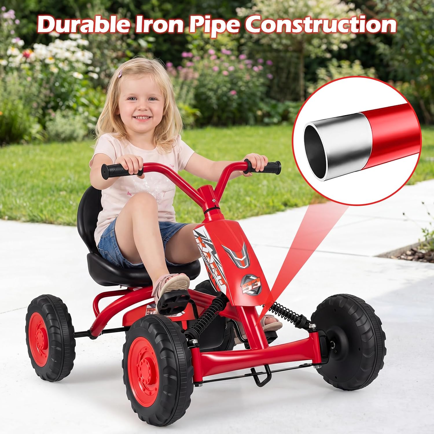 OLAKIDS Go Kart Outdoor 4 Wheel Ride On Pedal Car for Boys & Girls