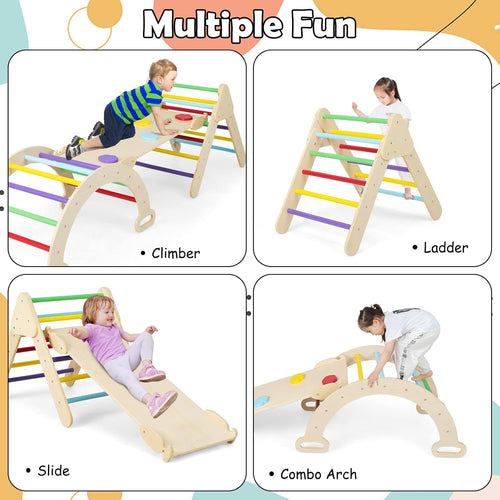 Olakids Pikler Triangle Set 7 in 1 Climbing Toys for 1-3 Inside Foldable Wood Montessori Jungle Gym