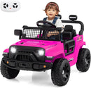 OLAKIDS 12V Ride On Truck, Battery Powered Electric Vehicle for Kids with Remote Control, Foldable Reflective Mirror, Spring Suspension, Music, LED Lights, Ride on Toy for 3+ Boys Girls