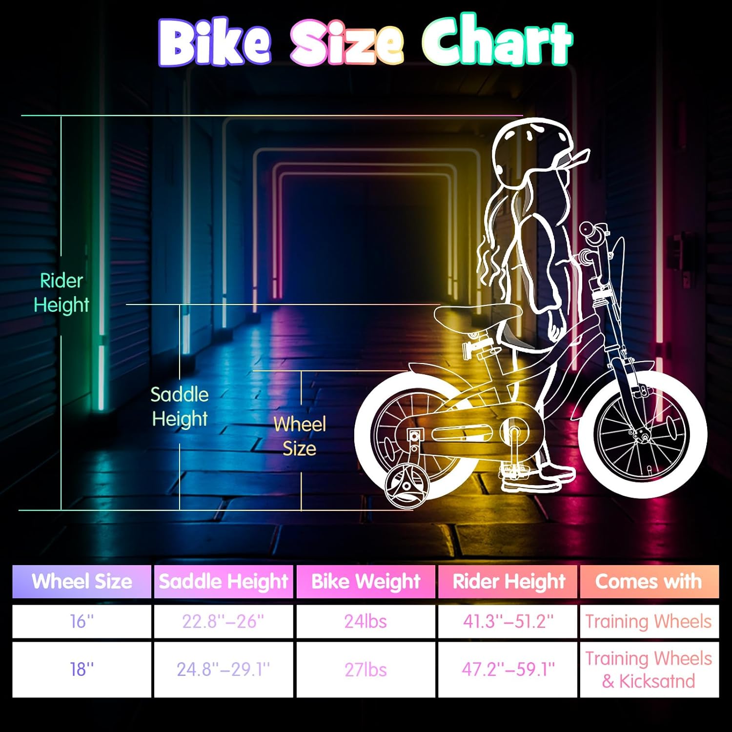 OLAKIDS Kids Bike with LED Lights & Training Wheels, Adjustable Bicycle for Toddlers