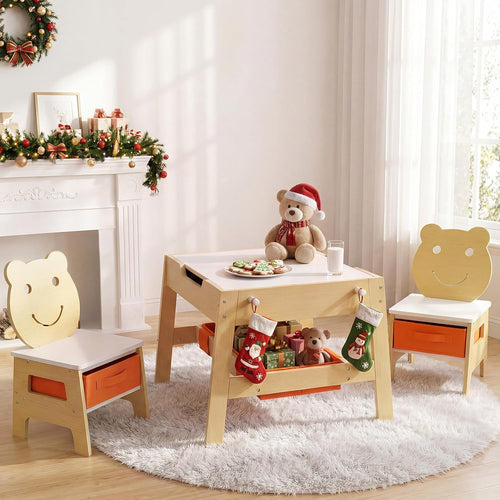 OLAKIDS Kids Table and Chair Set, 4 in 1 Wooden Activity Desk