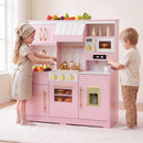 OLAKIDS Wooden Toy Kitchen Set with Lights Sounds Ice Machine Coffee Maker 12Pcs Accessories for Kids Ages 3+