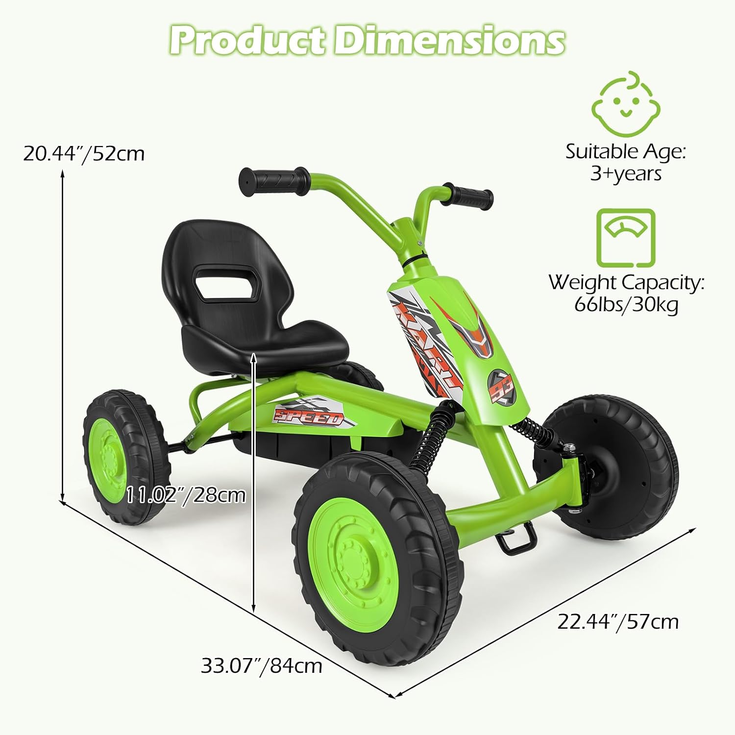 OLAKIDS Go Kart Outdoor 4 Wheel Ride On Pedal Car for Boys & Girls