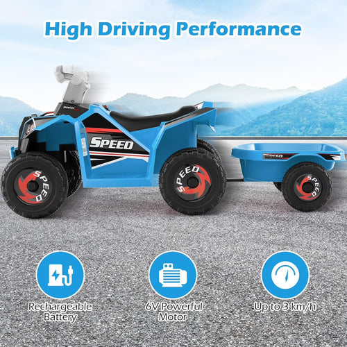OLAKIDS 6V Kids ATV with Removable Trailer, Forward Backward Function, Widened & Wear-Resistant Wheels, Ride On Toy for Toddlers