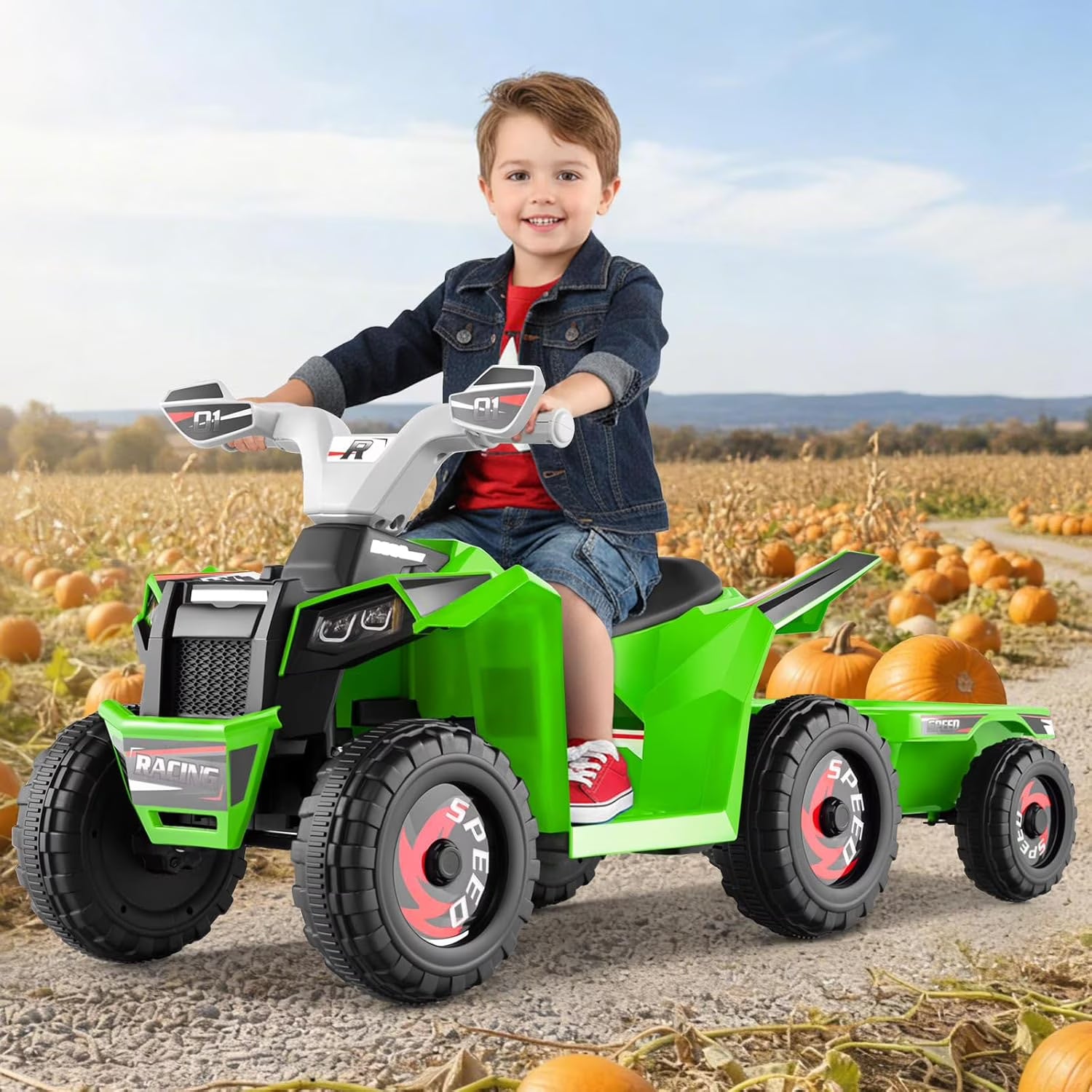 OLAKIDS 6V Kids ATV with Removable Trailer, Forward Backward Function, Widened & Wear-Resistant Wheels, Ride On Toy for Toddlers
