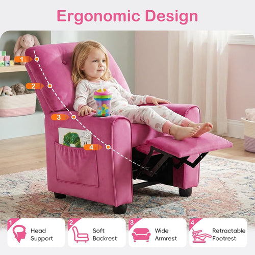 OLAKIDS Kids Recliner, Toddler Lounge Chair with Adjustable Backrest Footrest Cup Holder Side Pockets