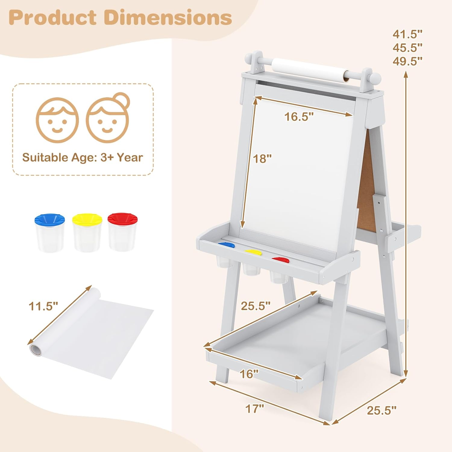 OLAKIDS Easel for Kids, 3 in 1 Adjustable Painting Art Board, Foldable Double-Sided Wooden Drawing Chalkboard Magnetic Whiteboard