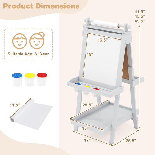 OLAKIDS Easel for Kids, 3 in 1 Adjustable Painting Art Board, Foldable Double-Sided Wooden Drawing Chalkboard Magnetic Whiteboard