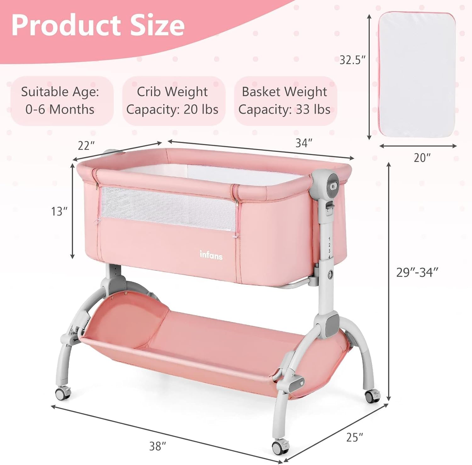 INFANS 3 in 1 Baby Bassinet, Bedside Sleeper, Rocking Cradle, Easy Folding Portable Safer Co-Sleeping Crib