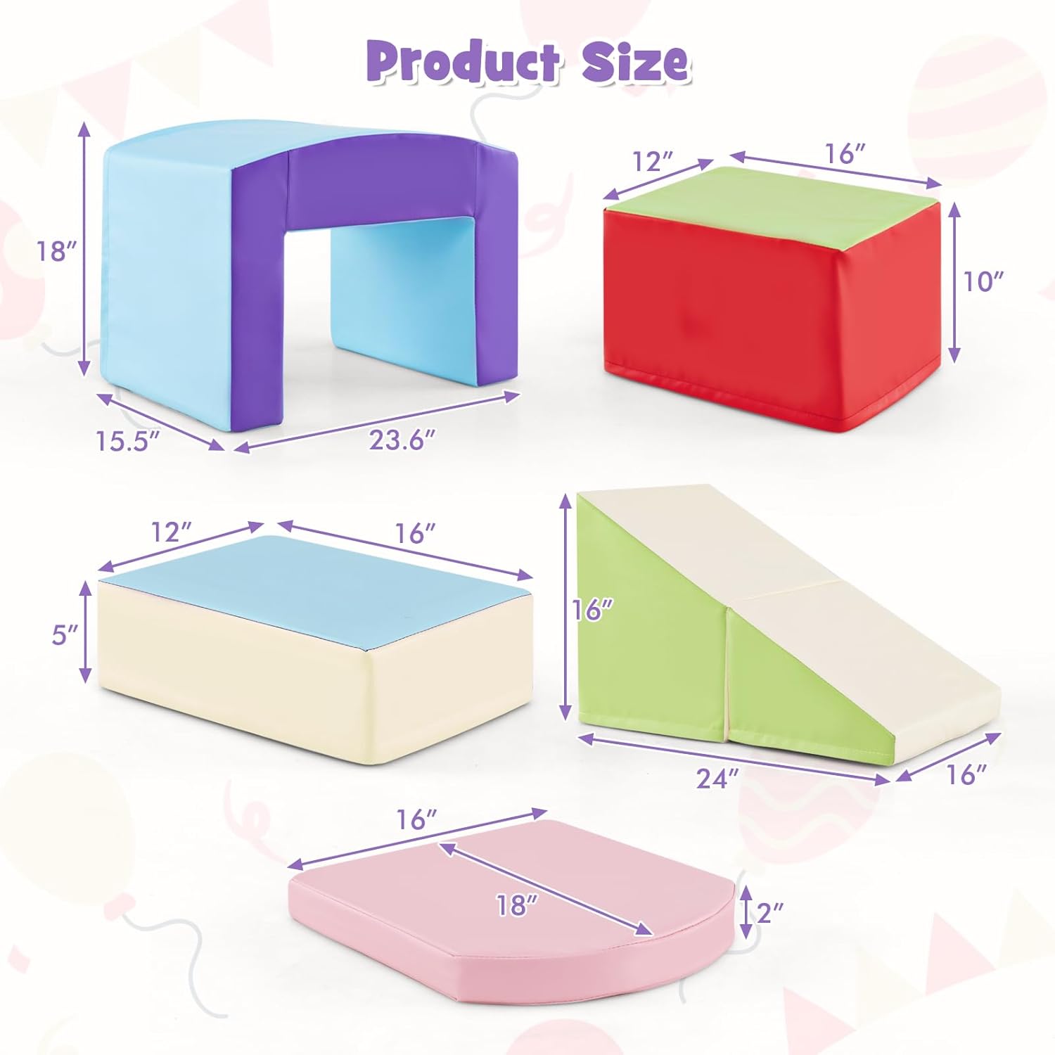 Olakids Climbing Toys for Toddlers, 7 Pieces Indoor Baby Foam Blocks Soft Play Set with PU Leather