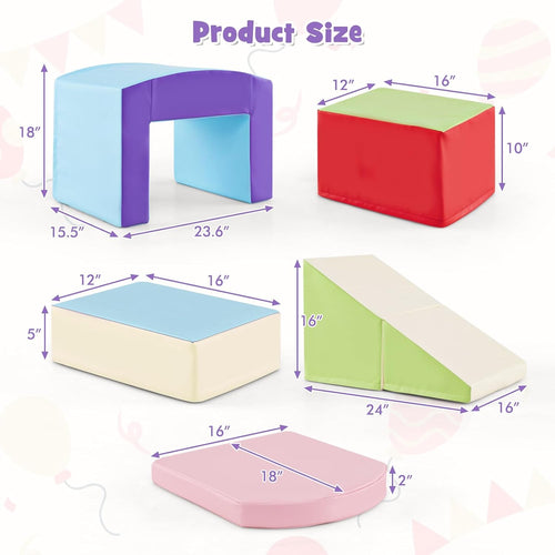 Olakids Climbing Toys for Toddlers, 7 Pieces Indoor Baby Foam Blocks Soft Play Set with PU Leather