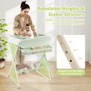 INFANS Baby Changing Table with Wheels, Portable Folding Diaper Station Nursery Organizer with Storage Basket, Hanging Rack, Adjustable Height, Safety Belt for Newborn Infant