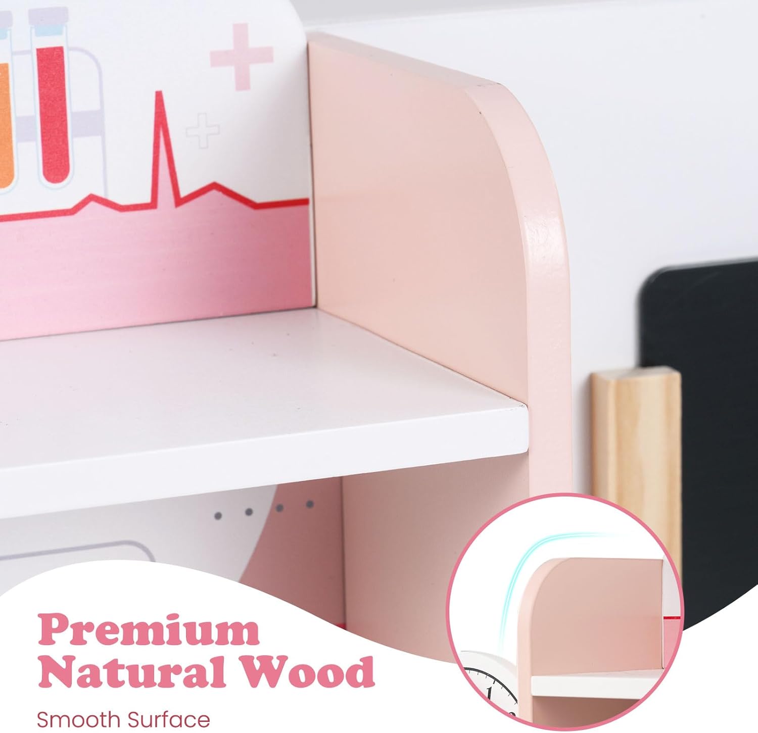 OLAKIDS Doctor Playset Wooden Pretend Medical Station Activity Center Toy Set for Toddler