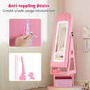 OLAKIDS Kids Jewelry Armoire Cabinet, 360° Swivel Lockable Standing Makeup Organizer