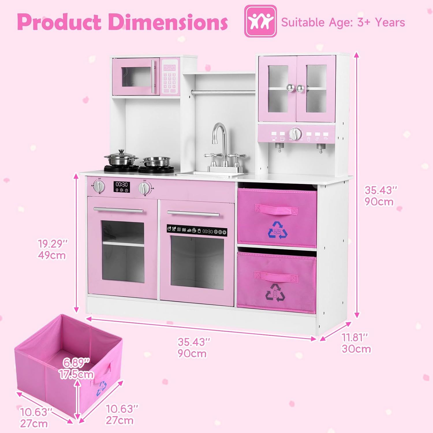 OLAKIDS Wooden Toddler Kitchen Playset with Realistic Lights, Sounds & Appliances