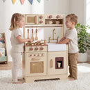 OLAKIDS Play Kitchen, Wooden Kids Cooking Toy with Realistic Lights Sounds, Ice Maker, Microwave, 14 Pretend Play Accessories for Boys Girls Ages 3+