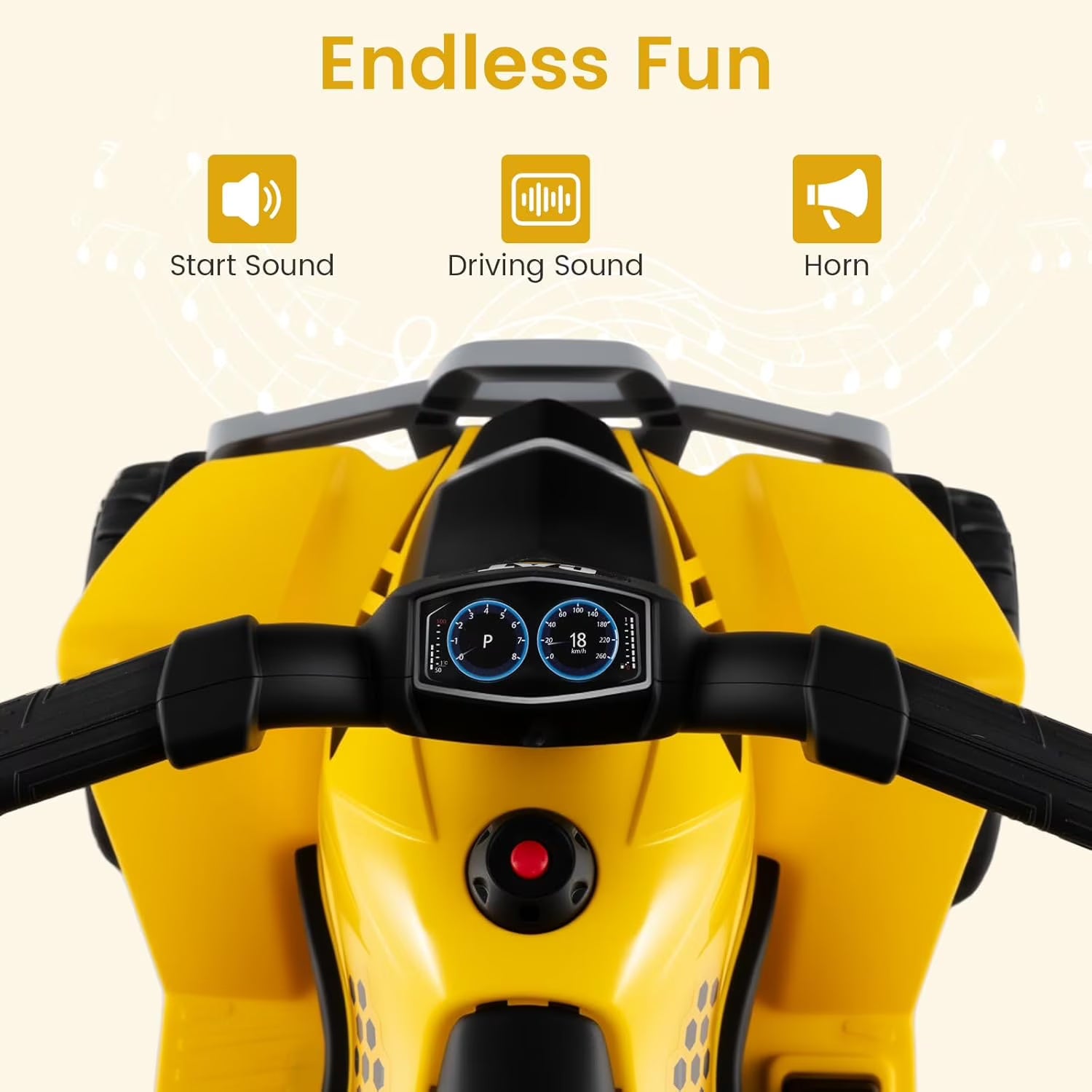 Licensed Caterpillar Kids ATV by OLAKIDS, 6V 4 Wheeler Battery Powered Motorized Quad with LED Headlight Horn for Boys Girls Ages 1.5-3