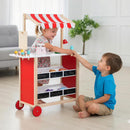 OLAKIDS Wooden Grocery Store Marketplace Toy, Supermarket Pretend Play, Extra Storage 6 Ice Creams Scales Bells Chalkboards, Fun Indoor Farmer's Market Stand Set Gift for Ages 3+