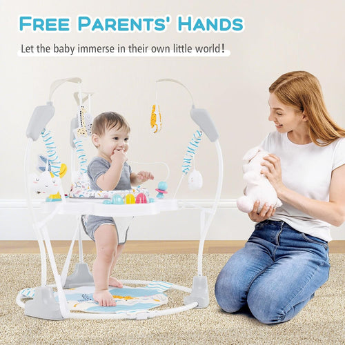 INFANS 3-in-1 Baby Activity Center, Jumper & Bouncer, Music, Lights, 360° Rotating Seat, 3 Adjustable Heights, Learning Toys for 6-12 Months