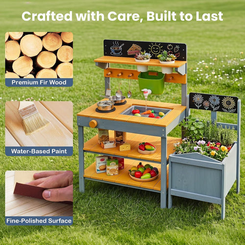 OLAKIDS Mud Kitchen for Kids Outdoor Play Sensory Toys for Toddlers Ages 3+