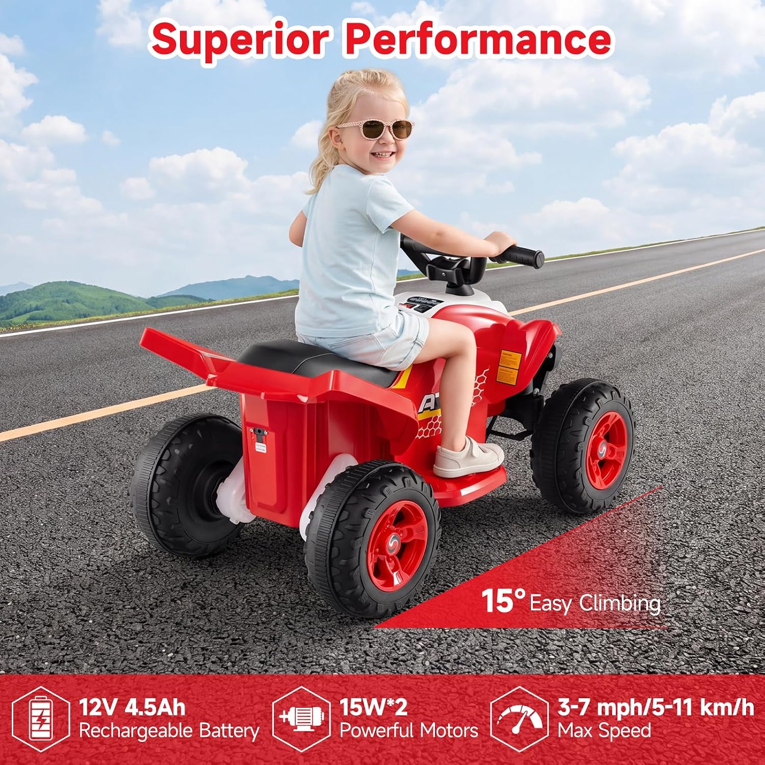 OLAKIDS 12V Kids ATV Quad, Electric Vehicle Battery Powered Ride On Toys for Boys Girls Ages 3+